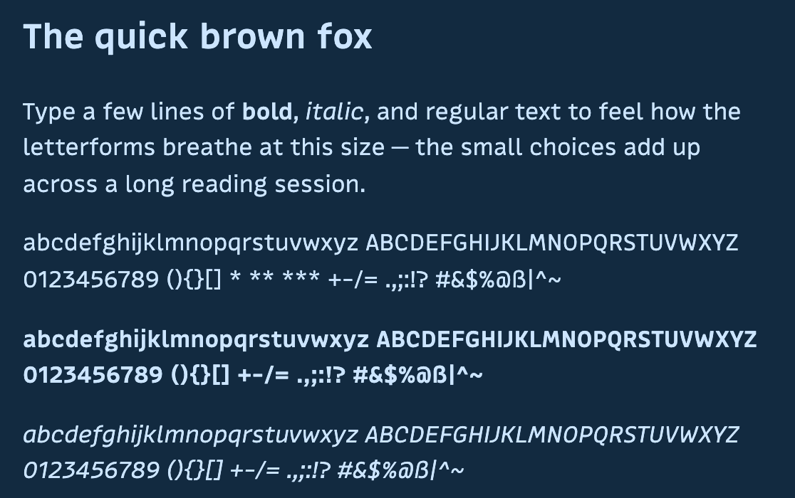 Close-up of MonoLisa Text showing proportional regular, bold, and italic samples